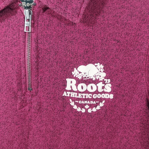 Roots 1/4 Zip Collared Heathered Cranberry Sweatshirt, Mens XS - Picture 4 of 9